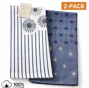 100% Cotton Kitchen Towels, 2-Pack | Premium Geometric & Sunburst Design | Soft,